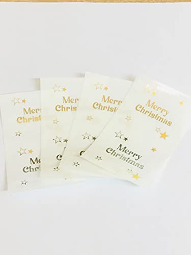 24 Stück Frohe Weihnachten Aufkleber, leuchtend glänzendes Gold, glänzendes Silber oder Roségold auf klarem Transparent (Gold auf Klar) von Minilabel