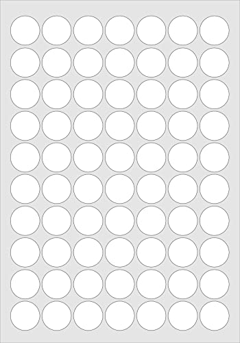 , 25 mm Durchmesser, rund, 350 Etiketten, weiß, Matt, Papier, A4, 5 Blatt, für Laserkopierer von Minilabel