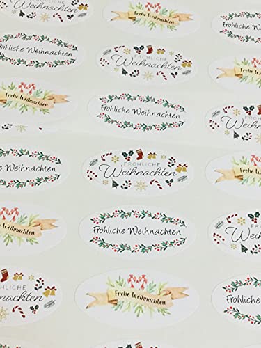 30 Stück Frohe Frohliche Weihnachten Oval Aufkleber Bunte Umschlagsiegeletiketten für Karten Festliche Basteln und Dekoration von Minilabel