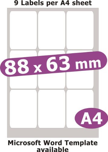 88 x 63 mm, 45 Stück, Matt, Weiß, 5 x DIN A4-Bogen, für Laserkopierer von Minilabel