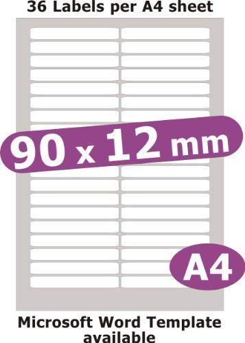 90x12mm, 180 Etikett, Matt Weiß Papier, 5 A4 Seiten, Laser Kopierer Inkjet Aufkleber von Minilabel