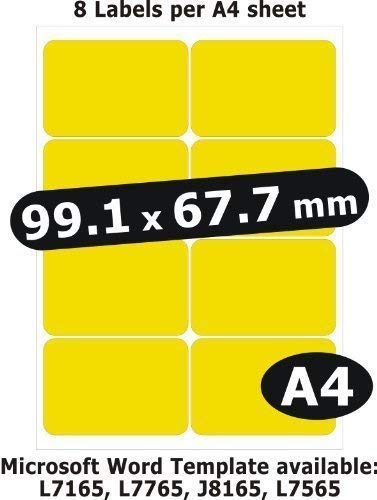 99.1x67.7mm, 40 Etikett, matt gelb Papier, 5 A4 Seiten, Laser Kopierer Inkjet Aufkleber von Minilabel
