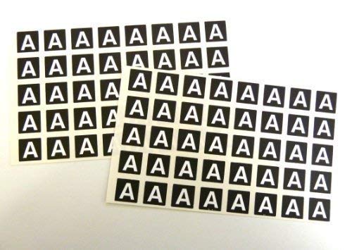 Buchstabe A, Weiß Alphabet Buchstaben auf Schwarz 20x20mm Quadratische Etiketten Stabile Plastik Aufkleber von Minilabel