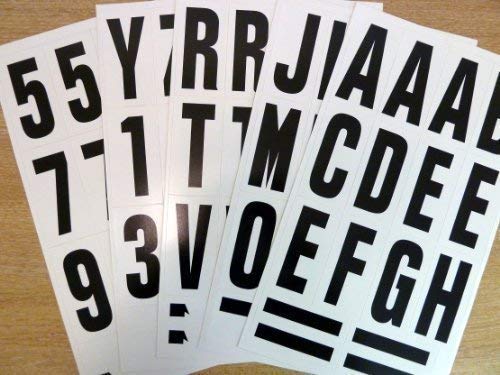 Buchstaben- und Ziffern-Aufkleber, selbstklebend, wasserfest, Vinyl, 75 mm, Schwarz auf Weiß, 62 Stück von Minilabel