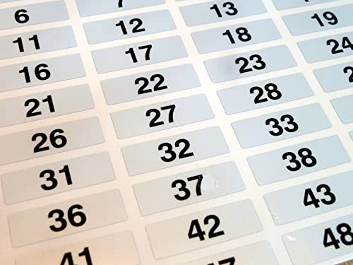 Etiketten / Aufkleber zur Nummerierung (schwarze Zahlen auf silberfarbenem Hintergrund, aufsteigend nummeriert von 1 bis 100, aus haltbarem Plastik, Maße: 31 x 10 mm) von Minilabel