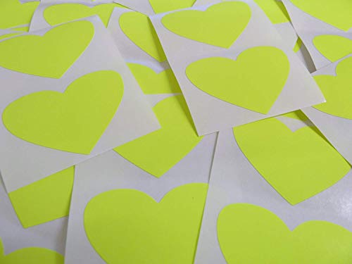50x37mm Fluoreszierend Hellgelb Herzförmig Etiketten, 40 Selbstklebende Farbcode Sticker, Klebend Herzen für Handwerk und Deko von Minilabel