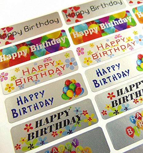 Happy Birthday Gruß Sticker, silber selbstklebend Etiketten für Karten,Umschlag,Basteln,Deko von Minilabel