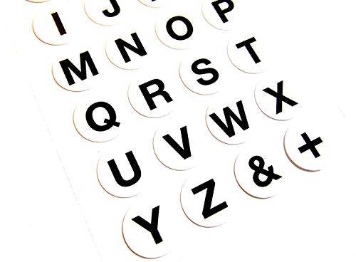 Klein Alphabet A-Z Sticker, Schwarz Buchstaben auf Weiß 18mm (0.7 Zoll) Rund, Kreisförmig Klebeetiketten von Minilabel