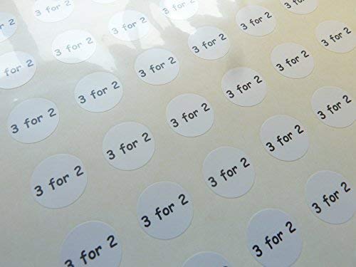 Klein Runde Preis, Einzelhandel & Verkaufsförderung Etiketten. Selbstklebende 13mm (0.5 Zoll) Rund Schwarz Aufdruck auf Weiß - Auswahl der Preis oder Text - 3 for 2 von Minilabel