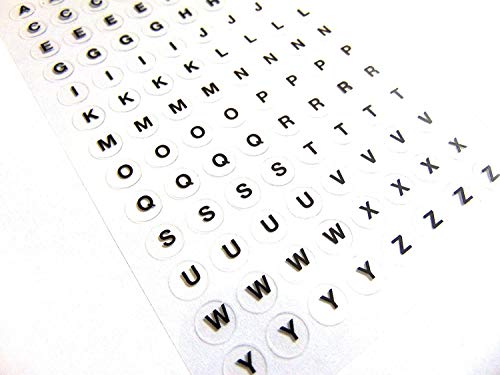 Klein Schwarz Buchstaben auf 8.5mm (0.3 Zoll) Rund Klar Etiketten, Selbstklebende Alphabet A-Z Sticker von Minilabel