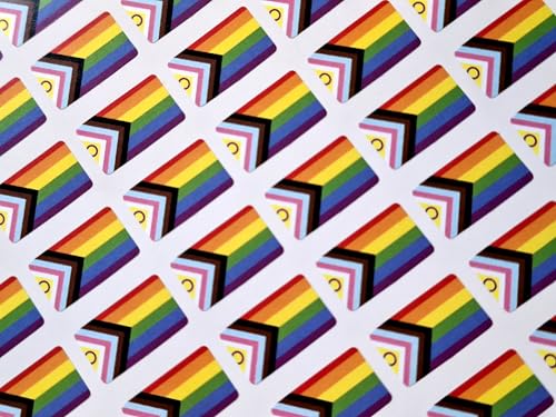 Kleine Mini-Aufkleber, 20 x 12 mm, Progress Pride, Regenbogenfarben, LGBT-Flagge, Klebeetiketten, 64 Stück von Minilabel