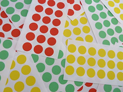 Kleine runde 13 mm (1,3 cm) rot gelb und grün bunten Sticky Etiketten, Farbe Code Dot Aufkleber Green/Red/Yellow von Minilabel