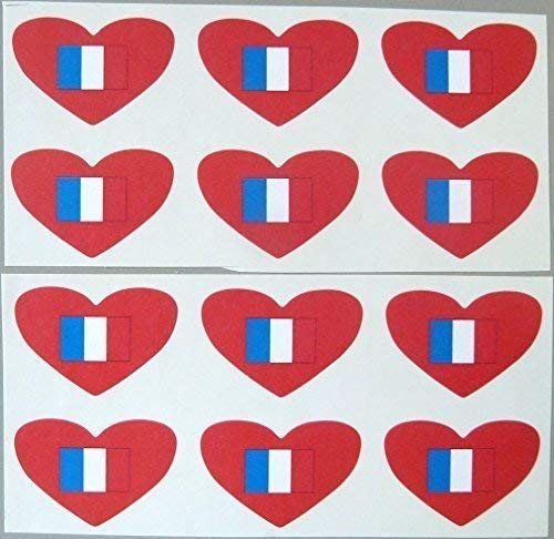 Mini Aufkleber Set, 35x28mm Herz, Selbstklebende Frankreich Etiketten, Flagge Sticker von Minilabel