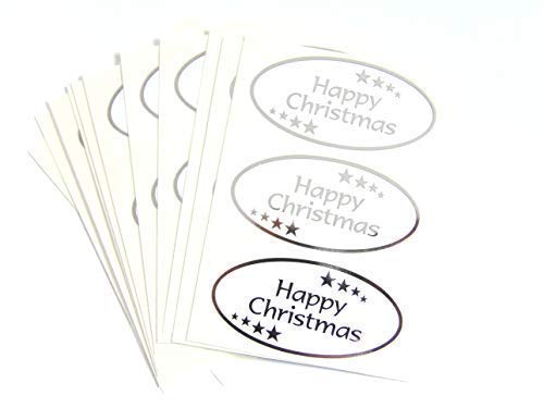 Packung mit 24 Happy Weihnachtsaufklebern, Hell Glänzend Silberne auf Weiß - Etiketten für Karten, Fest Handwerk und Deko Packung mit 24 Happy Weihnachtsaufklebern, Hell Glänzend Silberne auf Weiß - Etiketten für Karten, Fest Handwerk und Deko von Minilabel