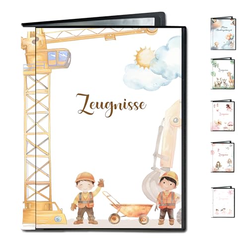 Minilino Zeugnismappe 20 Premium Klarsichthüllen A4 [SCHUTZ UND AUFBEWAHRUNG VON ZEUGNISSEN] Dokumentenmappe für Unterlagen in der Grundschule | Ordner für Zeugnisse (Bagger) von Minilino