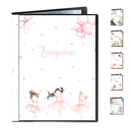 Minilino Zeugnismappe 20 Premium Klarsichthüllen A4 [SCHUTZ UND AUFBEWAHRUNG VON ZEUGNISSEN] Dokumentenmappe für Unterlagen in der Grundschule | Ordner für Zeugnisse (Ballerina) von Minilino