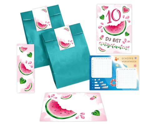 10 Einladungskarten zum 10. Kindergeburtstag Mädchen Wassermelone Einladung zehnte Mädchengeburtstag incl. 10 Umschläge, 10 Partytüten/petrol, 10 Aufkleber, 10 Lesezeichen, 10 Schiffe versenken 10 Einladungskarten zum 10. Kindergeburtstag Mädchen Wassermelone Einladung zehnte Mädchengeburtstag incl. 10 Umschläge, 10 Partytüten/petrol, 10 Aufkleber, 10 Lesezeichen, 10 Schiffe versenken von Minkocards