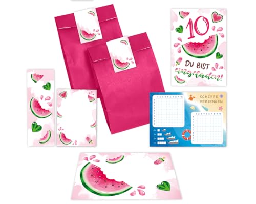 10 Einladungskarten zum 10. Kindergeburtstag Mädchen Wassermelone Einladung zehnte Mädchengeburtstag incl. 10 Umschläge, 10 Tüten/pink, 10 Aufkleber, 10 Lesezeichen, 10 Blöcke, 10 Schiffe versenken 10 Einladungskarten zum 10. Kindergeburtstag Mädchen Wassermelone Einladung zehnte Mädchengeburtstag incl. 10 Umschläge, 10 Tüten/pink, 10 Aufkleber, 10 Lesezeichen, 10 Blöcke, 10 Schiffe versenken von Minkocards