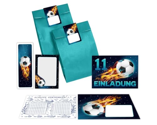 12 Einladungskarten 11. Kindergeburtstag Junge Fussball Einladungen elfte Jungsgeburtstag Fußball incl. 12 Umschläge, 12 Tüten/petrol, 12 Aufkleber, 12 Lesezeichen, 12 Blöcke, 12 Schiffe versenken 12 Einladungskarten 11. Kindergeburtstag Junge Fussball Einladungen elfte Jungsgeburtstag Fußball incl. 12 Umschläge, 12 Tüten/petrol, 12 Aufkleber, 12 Lesezeichen, 12 Blöcke, 12 Schiffe versenken von Minkocards