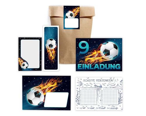 12 Einladungskarten 9. Kindergeburtstag Junge Fussball Einladungen neunte Jungsgeburtstag Fußball incl. 12 Umschläge, 12 Tüten/natur, 12 Aufkleber, 12 Lesezeichen, 12 Blöcke, 12 Schiffe versenken 12 Einladungskarten 9. Kindergeburtstag Junge Fussball Einladungen neunte Jungsgeburtstag Fußball incl. 12 Umschläge, 12 Tüten/natur, 12 Aufkleber, 12 Lesezeichen, 12 Blöcke, 12 Schiffe versenken von Minkocards