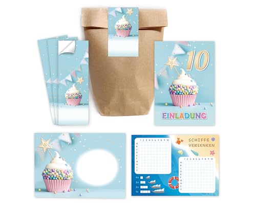 12 Einladungskarten incl. 12 Umschläge zum 10. Kindergeburtstag Mädchen Jungen Muffin Einladungen zehnte Geburtstag Kinder incl. 12 Umschläge, 12 Tüten/natur, 12 Aufkleber, 12 Schiffe versenken 12 Einladungskarten incl. 12 Umschläge zum 10. Kindergeburtstag Mädchen Jungen Muffin Einladungen zehnte Geburtstag Kinder incl. 12 Umschläge, 12 Tüten/natur, 12 Aufkleber, 12 Schiffe versenken von Minkocards
