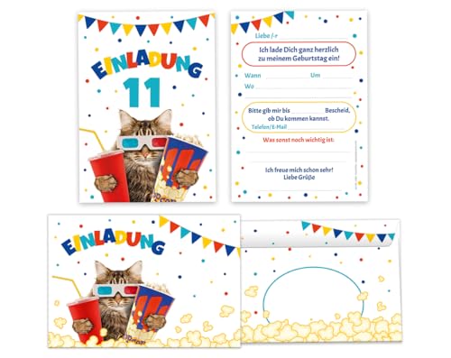 12 Einladungskarten incl. 12 Umschläge zum 11. Kindergeburtstag Kino Mädchen Jungen Kino-Party Katze coole Einladungen elfte Geburtstag Mädchengeburtstag Jungengeburtstag 12 Einladungskarten incl. 12 Umschläge zum 11. Kindergeburtstag Kino Mädchen Jungen Kino-Party Katze coole Einladungen elfte Geburtstag Mädchengeburtstag Jungengeburtstag von Minkocards