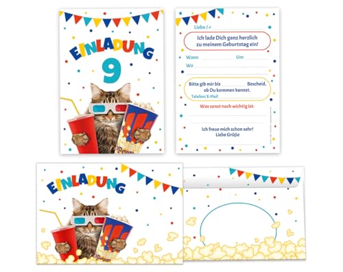 12 Einladungskarten incl. 12 Umschläge zum 9. Kindergeburtstag Kino Mädchen Jungen Kino-Party Katze coole Einladungen neunte Geburtstag Mädchengeburtstag Jungengeburtstag 12 Einladungskarten incl. 12 Umschläge zum 9. Kindergeburtstag Kino Mädchen Jungen Kino-Party Katze coole Einladungen neunte Geburtstag Mädchengeburtstag Jungengeburtstag von Minkocards