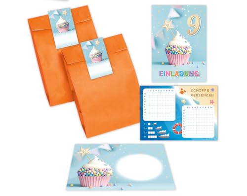 12 Einladungskarten incl. 12 Umschläge zum 9. Kindergeburtstag Mädchen Jungen Muffin Einladungen neunte Geburtstag Kinder incl. 12 Umschläge, 12 Tüten/orange, 12 Aufkleber, 12 Schiffe versenken 12 Einladungskarten incl. 12 Umschläge zum 9. Kindergeburtstag Mädchen Jungen Muffin Einladungen neunte Geburtstag Kinder incl. 12 Umschläge, 12 Tüten/orange, 12 Aufkleber, 12 Schiffe versenken von Minkocards