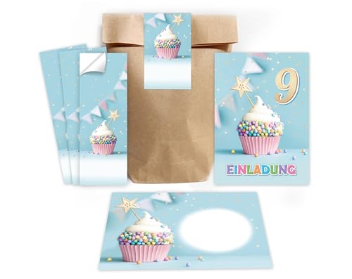 12 Einladungskarten incl. 12 Umschläge zum 9. Kindergeburtstag Mädchen Jungen Muffin Einladungen neunte Geburtstag Mädchengeburtstag Jungsgeburtstag incl. 12 Umschläge, 12 Tüten/natur, 12 Aufkleber 12 Einladungskarten incl. 12 Umschläge zum 9. Kindergeburtstag Mädchen Jungen Muffin Einladungen neunte Geburtstag Mädchengeburtstag Jungsgeburtstag incl. 12 Umschläge, 12 Tüten/natur, 12 Aufkleber von Minkocards