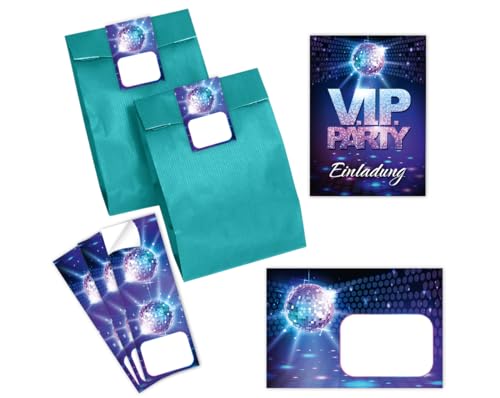 12 Einladungskarten incl. 12 Umschläge zum Geburtstag Hochzeit Jubiläum Kindergeburtstag VIP Disco Jungen Mädchen Jungendliche Erwachsene Einladung incl. 12 Umschläge, 12 Tüten/petrol, 12 Aufkleber von Minkocards