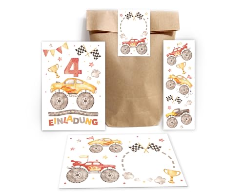 12 Einladungskarten zum 4. Kindergeburtstag Jungen Monster-Truck Auto Einladungen zum vierten Geburtstag incl. 12 Umschläge, 12 Partytüten/natur, 12 Aufkleber, 12 Lesezeichen 12 Einladungskarten zum 4. Kindergeburtstag Jungen Monster-Truck Auto Einladungen zum vierten Geburtstag incl. 12 Umschläge, 12 Partytüten/natur, 12 Aufkleber, 12 Lesezeichen von Minkocards