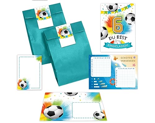 12 Einladungskarten zum 6. Kindergeburtstag Junge Fußball Fussball Einladungen sechste Geburtstag incl. 12 Umschläge, 12 Partytüten/petrol, 12 Aufkleber, 12 Mini-Notizblöcke, 12 Schiffe versenken 12 Einladungskarten zum 6. Kindergeburtstag Junge Fußball Fussball Einladungen sechste Geburtstag incl. 12 Umschläge, 12 Partytüten/petrol, 12 Aufkleber, 12 Mini-Notizblöcke, 12 Schiffe versenken von Minkocards