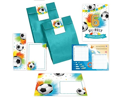 12 Einladungskarten zum 6. Kindergeburtstag Junge Fußball Fussball Einladungen sechste Geburtstag incl. 12 Umschläge, 12 Tüten/petrol, 12 Aufkleber, 12 Lesezeichen, 12 Blöcke, 12 Schiffe versenken 12 Einladungskarten zum 6. Kindergeburtstag Junge Fußball Fussball Einladungen sechste Geburtstag incl. 12 Umschläge, 12 Tüten/petrol, 12 Aufkleber, 12 Lesezeichen, 12 Blöcke, 12 Schiffe versenken von Minkocards