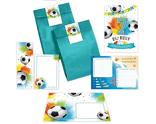12 Einladungskarten zum 7. Kindergeburtstag Junge Fußball Fussball Einladungen siebte Geburtstag incl. 12 Umschläge, 12 Tüten/petrol, 12 Aufkleber, 12 Lesezeichen, 12 Blöcke, 12 Schiffe versenken 12 Einladungskarten zum 7. Kindergeburtstag Junge Fußball Fussball Einladungen siebte Geburtstag incl. 12 Umschläge, 12 Tüten/petrol, 12 Aufkleber, 12 Lesezeichen, 12 Blöcke, 12 Schiffe versenken von Minkocards