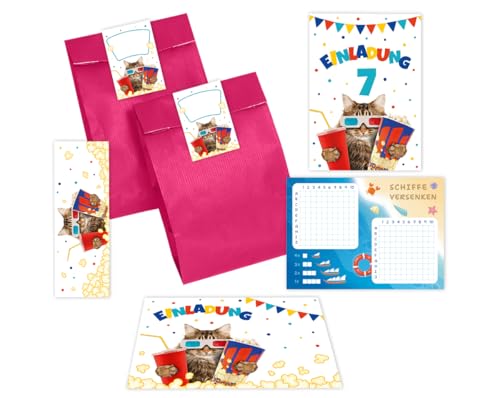 12 Einladungskarten zum 7. Kindergeburtstag Kino Mädchen Jungen Kino-Party Katze Einladung siebte Geburtstag incl. 12 Umschläge, 12 Tüten/pink, 12 Aufkleber, 12 Lesezeichen, 12 Schiffe versenken 12 Einladungskarten zum 7. Kindergeburtstag Kino Mädchen Jungen Kino-Party Katze Einladung siebte Geburtstag incl. 12 Umschläge, 12 Tüten/pink, 12 Aufkleber, 12 Lesezeichen, 12 Schiffe versenken von Minkocards