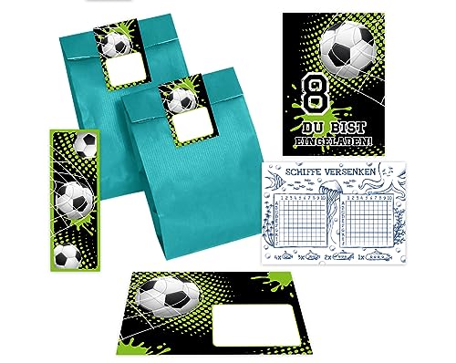 12 Einladungskarten zum 8. Kindergeburtstag Junge Fussball Fußball Einladungen zum achten Geburtstag incl. 12 Umschläge, 12 Partytüten/petrol, 12 Aufkleber, 12 Lesezeichen, 12 Schiffe versenken 12 Einladungskarten zum 8. Kindergeburtstag Junge Fussball Fußball Einladungen zum achten Geburtstag incl. 12 Umschläge, 12 Partytüten/petrol, 12 Aufkleber, 12 Lesezeichen, 12 Schiffe versenken von Minkocards