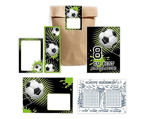 12 Einladungskarten zum 8. Kindergeburtstag Junge Fussball Fußball Einladungen zum achten Geburtstag incl. 12 Umschläge, 12 Tüten/natur, 12 Aufkleber, 12 Lesezeichen, 12 Blöcke, 12 Schiffe versenken 12 Einladungskarten zum 8. Kindergeburtstag Junge Fussball Fußball Einladungen zum achten Geburtstag incl. 12 Umschläge, 12 Tüten/natur, 12 Aufkleber, 12 Lesezeichen, 12 Blöcke, 12 Schiffe versenken von Minkocards