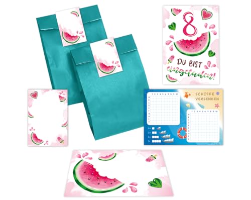 12 Einladungskarten zum 8. Kindergeburtstag Mädchen Wassermelone Einladung achte Mädchengeburtstag incl. 12 Umschläge, 12 Partytüten/petrol, 12 Aufkleber, 12 Mini-Notizblöcke, 12 Schiffe versenken 12 Einladungskarten zum 8. Kindergeburtstag Mädchen Wassermelone Einladung achte Mädchengeburtstag incl. 12 Umschläge, 12 Partytüten/petrol, 12 Aufkleber, 12 Mini-Notizblöcke, 12 Schiffe versenken von Minkocards