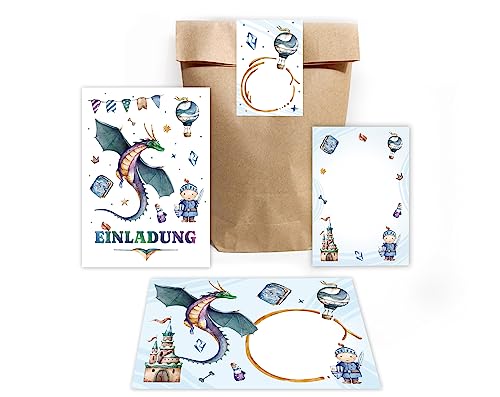 12 Einladungskarten zum Kindergeburtstag Junge Ritter incl. 12 Umschläge, 12 Partytüten/natur, 12 Aufkleber, 12 Mini-Notizblöcke Einladungsset 12 Einladungskarten zum Kindergeburtstag Junge Ritter incl. 12 Umschläge, 12 Partytüten/natur, 12 Aufkleber, 12 Mini-Notizblöcke Einladungsset von Minkocards