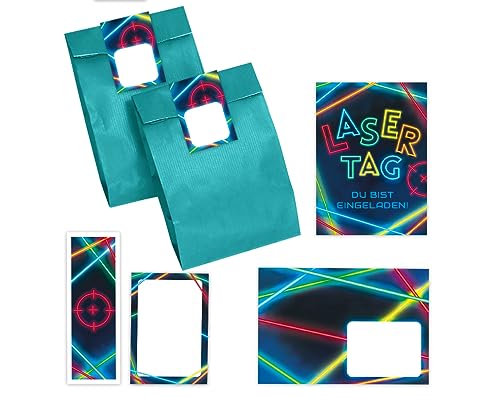 12 Einladungskarten zum Kindergeburtstag Lasertag Laser Tag bunt Mädchen Jungen incl. 12 Umschläge, 12 Partytüten/petrol, 12 Aufkleber, 12 Lesezeichen, 12 Mini-Notizblöcke Einladungsset 12 Einladungskarten zum Kindergeburtstag Lasertag Laser Tag bunt Mädchen Jungen incl. 12 Umschläge, 12 Partytüten/petrol, 12 Aufkleber, 12 Lesezeichen, 12 Mini-Notizblöcke Einladungsset von Minkocards