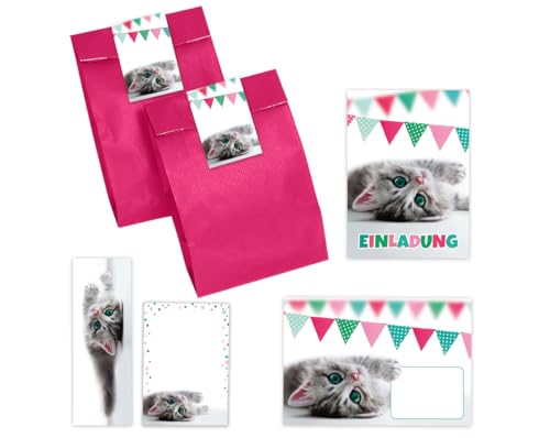 12 Einladungskarten zum Kindergeburtstag Mädchen Jungen Katze Einladung Geburtstag Kinder incl. 12 Umschläge, 12 Partytüten/pink, 12 Aufkleber, 12 Lesezeichen, 12 Mini-Notizblöcke 12 Einladungskarten zum Kindergeburtstag Mädchen Jungen Katze Einladung Geburtstag Kinder incl. 12 Umschläge, 12 Partytüten/pink, 12 Aufkleber, 12 Lesezeichen, 12 Mini-Notizblöcke von Minkocards