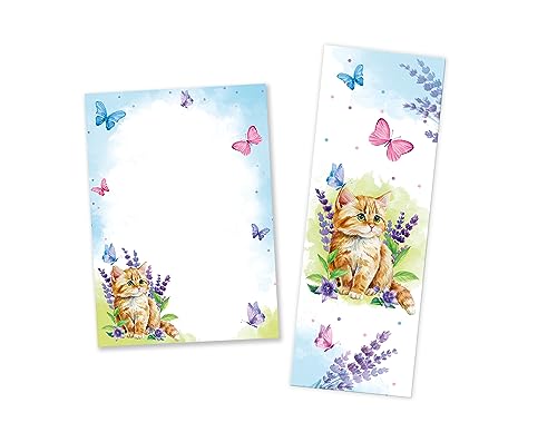 12 Lesezeichen + 12 Mini-Notizblöcke (A7-Format) Katze Mitgebsel für Kindergeburtstag Gastgeschenke für Kinder Mädchengeburtstag von Minkocards
