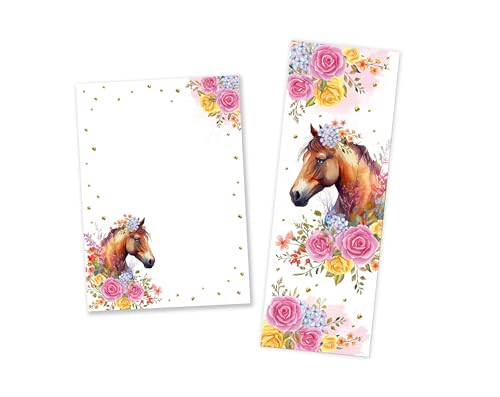 12 Lesezeichen + 12 Mini-Notizblöcke (A7-Format) Pferd Mitgebsel für Kindergeburtstag Gastgeschenke für Kinder Mädchengeburtstag von Minkocards