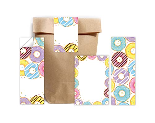 12 Lesezeichen + 12 Notizblöcke + 12 Geschenktüten (natur) + 12 Aufkleber Donuts Mitgebselset Gastgeschenke für Kindergeburtstag Mädchengeburtstag von Minkocards
