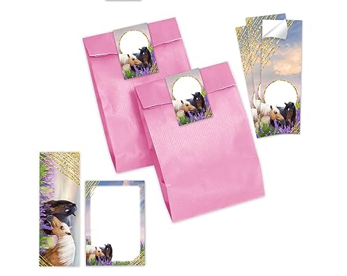 12 Lesezeichen + 12 Notizblöcke + 12 Geschenktüten (rosa) + 12 Aufkleber zwei Pferde Mitgebselset Gastgeschenke für Kindergeburtstag Mädchengeburtstag von Minkocards