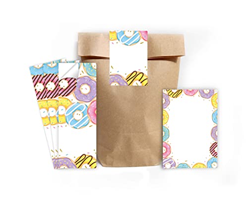 12 Mini-Notizblöcke + 12 Geschenktüten (natur) + 12 Aufkleber Donuts Mitgebselset Gastgeschenke für Kindergeburtstag Mädchengeburtstag von Minkocards