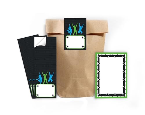 12 Mini-Notizblöcke + 12 Geschenktüten (natur) + 12 Aufkleber Jump Mitgebsel Mädchen Jungen Gastgeschenke für Kindergeburtstag Jungsgeburtstag Mädchengeburtstag von Minkocards