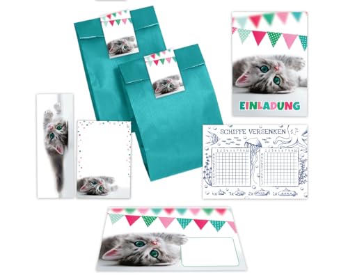 12 bunte Einladungskarten zum Kindergeburtstag Mädchen Jungen Katze Einladung Geburtstag Kinder incl. 12 Umschläge, 12 Tüten/petrol, 12 Aufkleber, 12 Lesezeichen, 12 Blöcke, 12 Schiffe versenken 12 bunte Einladungskarten zum Kindergeburtstag Mädchen Jungen Katze Einladung Geburtstag Kinder incl. 12 Umschläge, 12 Tüten/petrol, 12 Aufkleber, 12 Lesezeichen, 12 Blöcke, 12 Schiffe versenken von Minkocards