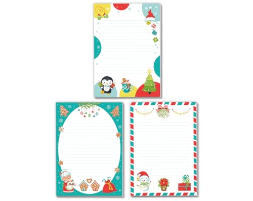 3 Blöcke mit Kindermotiv Weihnachtsmotiv für Mädchen Jungen Weihnachten Notizblock Schreibblock Briefblock (3 verschiedene Blöcke/Schneemann, Pinguin, Oma mit je 25 Blätter in A5-Format) von Minkocards