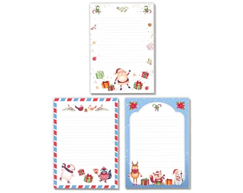 3 Blöcke mit Kindermotiv Weihnachtsmotiv für Mädchen Jungen Weihnachten Notizblock Schreibblock Briefblock (3 verschiedene Blöcke/Weihnachtsmann, Reh (blau), Bär mit je 25 Blätter in A5-Format) von Minkocards